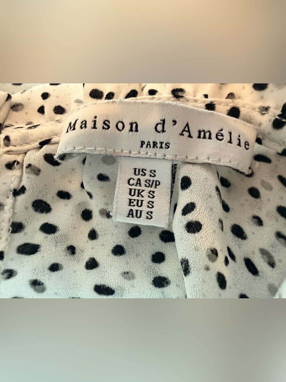 Maison d’Amélie Paris Polka Dot Blouse Small Sheer Smocked Sleeve Ruffle Neck - Picture 2 of 9